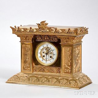 Bird-theme Gilt Cast Brass Mantel Clock