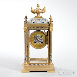 French Brass and Cloisonne Mantel Clock