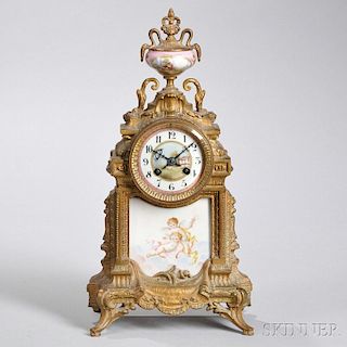 French Gilt-brass and Porcelain Mantel Clock