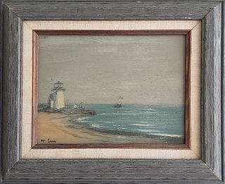 Val McGann Nantucket Oil on Board, "Brant Point Lighthouse"