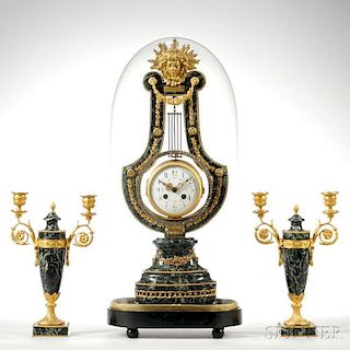Ormolu-mounted French Lyre Clock and Garniture