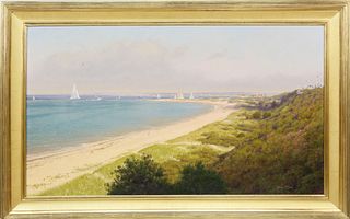 Joseph McGurl Oil on Canvas "Panoramic View of the Jetties from the Cliff, Nantucket"