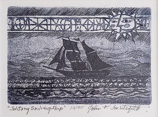 John Lochtefeld Limited Edition Etching, "Solitary Sailing Ship"