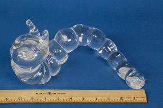 Signed Steuben Clear Crystal Caterpillar Designed by Peter Yenawine