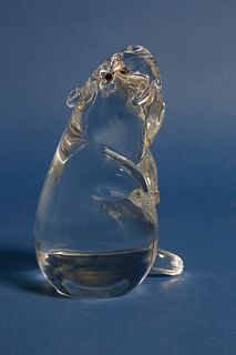 Signed Steuben Clear Crystal Beaver with Garnet Eyes