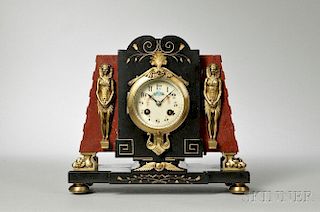 Black Marble Egyptian Motif Mantel Clock