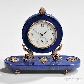 Russian Lapis and Gilt-silver Desk Clock