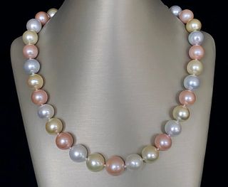 Fine South Sea Pearl and Pink Freshwater Pearl Necklace, 14k White Gold Ball Clasp