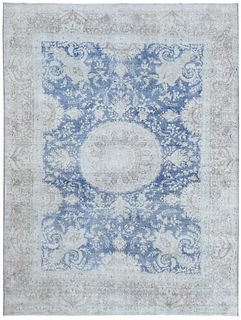 Vintage Blue and Creme Persian Kerman Oriental Carpet