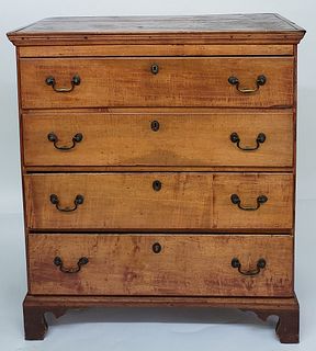 New England Cherry and Birch Four Drawer Chest of Drawers, 19th Century
