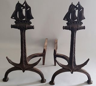 Vintage Cast Iron Anchor and Ship Andirons