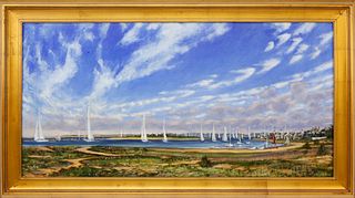 Illya Kagan Oil on Canvas "Yachting Day - Nantucket Harbor"