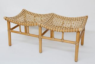 McGuire of San Francisco Oak and Leather Woven Window Bench
