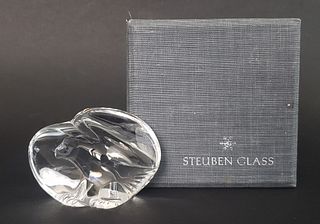 Signed Steuben Clear Crystal Figural Eagle Paperweight Hand Cooler
