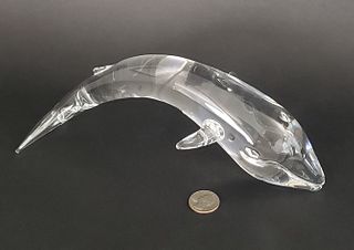 Signed Steuben Clear Crystal Humpback Whale Figurine