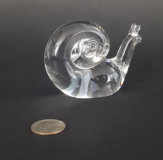 Signed Steuben Clear Crystal Snail Figurine Paperweight
