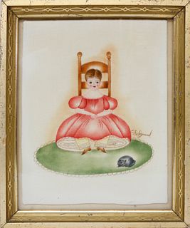 C.E. Sigmund Ink and Watercolor on Velvet Folk Art Painting