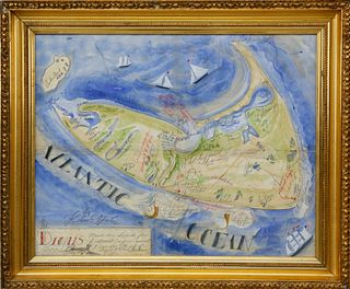Kolene Spicher Antique Style Folk Art Map of Nantucket Island, 21st Century