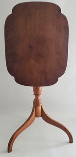 New England Tiger Maple and Cherry Tilt Top Candlestand, 19th Century