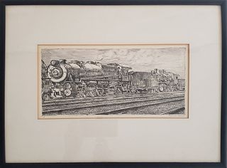 Reginald Marsh Engraving "Locomotive Waiting to be Junked"