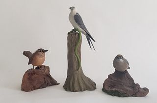 Three Richard Schepis Hand Carved and Painted Miniature Bird