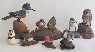 Collection of 8 Pete Micciche Hand Carved and Painted Bird Decoys