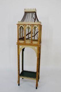 Two-Part Decorated Vintage Bird Cage