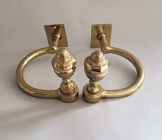 Pair of Large Brass Multi Turned Jamb Hooks, circa 1840