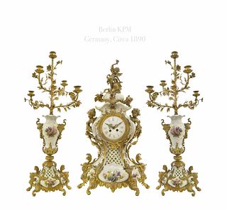 19th C. Ormolu Mounted Berlin KPM Porcelain Clock Set