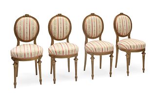 Set of four chairs. Louis XVI style. France. ca.1890. 
In carved and gilded wood.