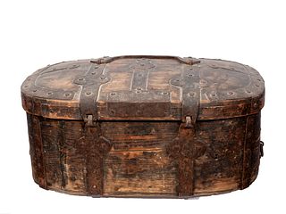 Trunk chest; first half 19th century. 
Wood with hardware.