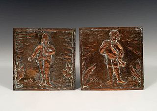 Pair of reliefs. Spain, 18th century. 
Copper.