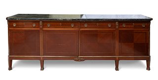 Luis XVI style sideboard, 20th century. 
In wood. Sober marble. 
With key.