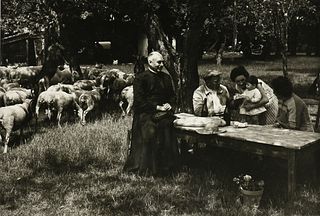 Ã‰DOUARD BOUBAT (French 1923-1999) A PHOTOGRAPH, "Priest and People at Picnic,"