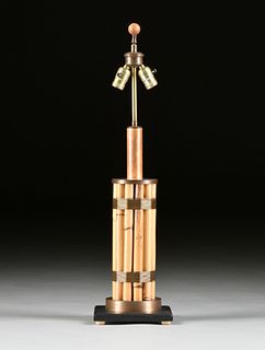 A RUSSEL WRIGHT BRASS MOUNTED BAMBOO TABLE LAMP, 1940s-1950s,