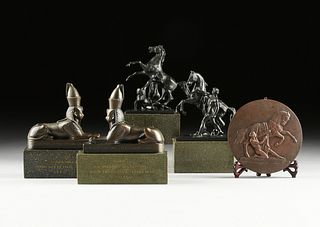 A GROUP OF FIVE RUSSIAN MONUMENT MINIATURE BRONZE, METAL, AND RESIN REPRODUCTIONS, BY THE STANNI CO., ST. PETERSBURG, LATE 20TH CENTURY,