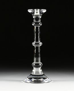 A VAL ST. LAMBERT BLOWN CRYSTAL TALL CANDLESTICK, SIGNED, 20TH CENTURY, 