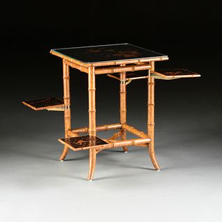 A JAPANESE STYLE BLACK LACQUERED AND FAUX BAMBOO SIDE TABLE, LATE 20TH CENTURY,