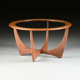 A MID-CENTURY ENGLISH GLASS TOPPED TEAK G PLAN ASTRO SIDE TABLE,  DESIGNER VICTOR WILKINS, 1960s,
