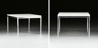 A PAIR OF FLORENCE KNOLL WHITE LAMINATE AND CHROME SIDE TABLES, BY KNOLL ASSOCIATES INC, LABELED, NEW YORK, 1961-1970,
