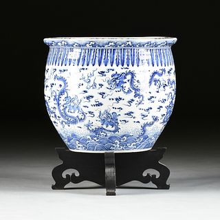 A CHINESE BLUE AND WHITE PORCELAIN JARDINIÃˆRE, MODERN, 