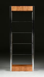 after MILO BAUGHMAN (American 1923 - 2003) A WALNUT, CHROME, AND GLASS ETAGERE, 1960s,