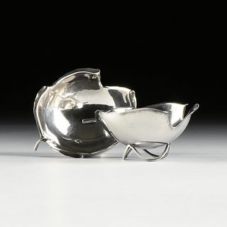 A PAIR OF CARTIER STERLING SILVER LEAF FORM CANDY/NUT BOWLS, DESIGNER ALFREDO SCIARROTTA, MARKED, MID 20TH CENTURY,