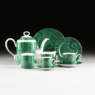A FIFTY-ONE PIECE NEIMAN MARCUS "MALACHITE" COFFEE LUNCHEON PORCELAIN SERVICE, JAPANESE, MODERN,