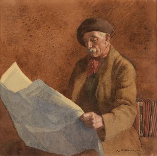 attributed to ARTHUR RALPH MIDDLETON TODD (English 1891-1966) A NEWLYN SCHOOL PAINTING, "Man with Mustache Reading," 