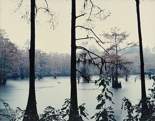 CHARLES KRUVAND (American b. 1956) A PHOTOGRAPH, "Mill Pond in the Rain, CADDO LAKE, TEXAS, 1990,