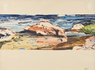 FORREST LEE MOSES (American b. 1934) A PRINT, "Untitled: Boulder by the Sea,"
