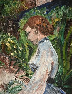 follower of BERTHE MORISOT (French 1841-1895) AN IMPRESSIONIST STYLE PAINTING, "Pasie in the Garden,"