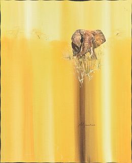 PHIL PRENTICE (American b. 1930) A PAINTING, "Elephant in the Bush," 