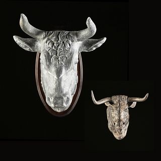 A GROUP OF TWO ANGLO AMERICAN BUTCHER'S TRADE BULL'S HEAD METAL WALL MOUNTS, LATE 19TH/EARLY 20TH CENTURY,
